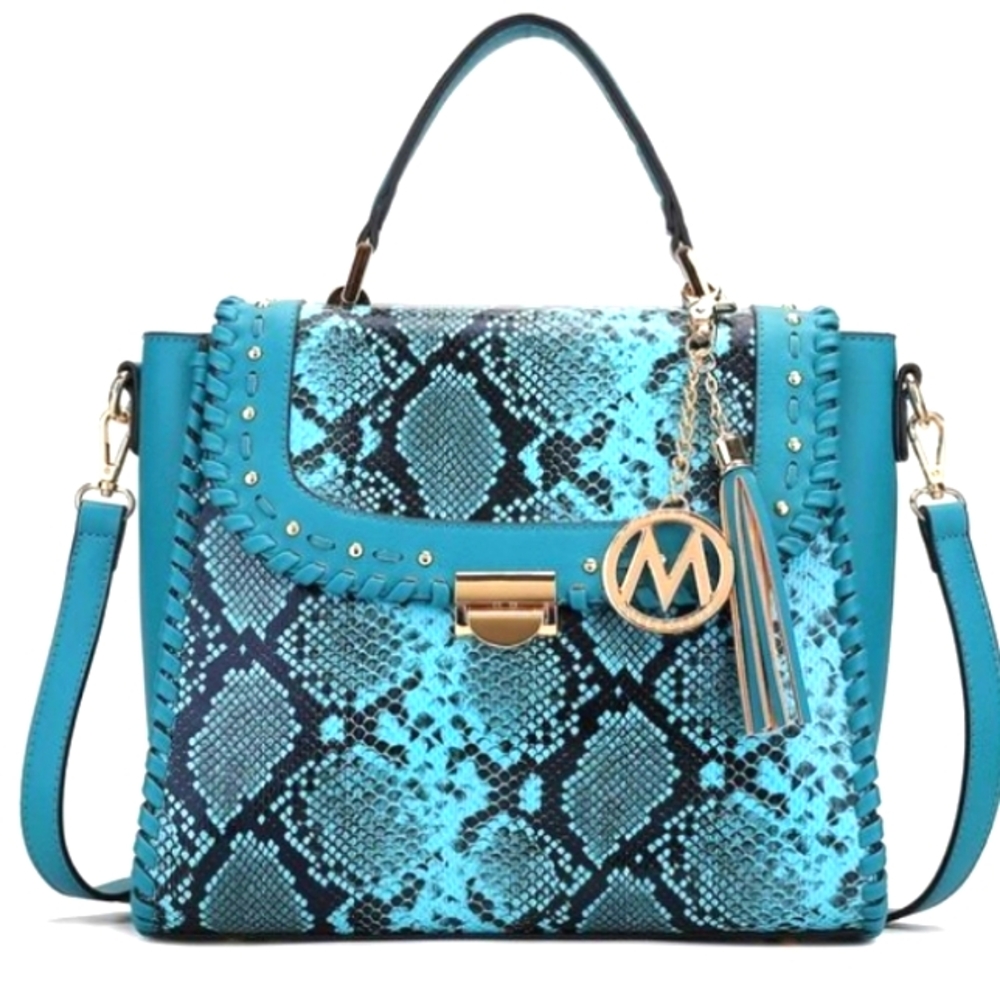 MKF Collection by Mia K, Lilli Vegan Leather Women's Satchel Bag, Blue/Turquoise